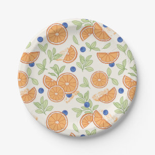 Sinaasappels en bosbessen fruitpatroon papieren bordje