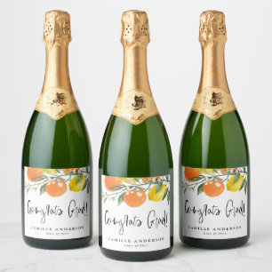 Sinaasappels en citroenen Afstuderen Gefeliciteerd Sparkling Wijnetiket