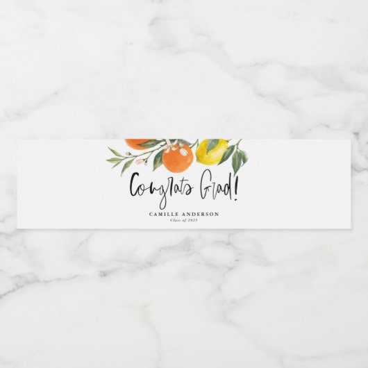 Sinaasappels en citroenen Afstuderen Gefeliciteerd Waterfles Etiket (Enkel label)