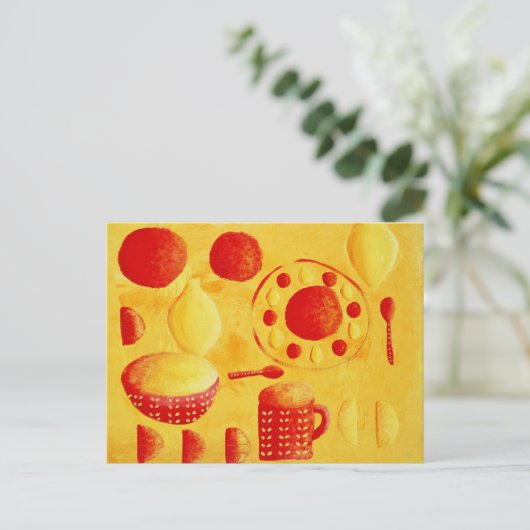 Sinaasappels en citroenen met kommen Schilderij Briefkaart (Staand voorkant)