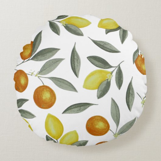 Sinaasappels en citroenen rond kussen (Voorkant)