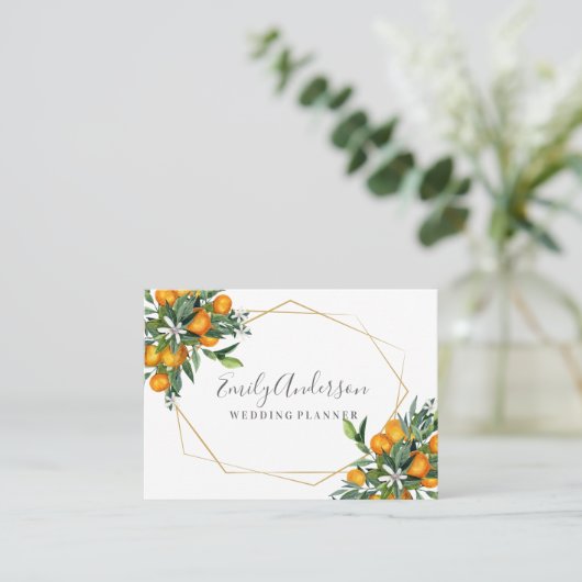 Sinaasappels en goudtrendy visitekaartje (Staand voorkant)