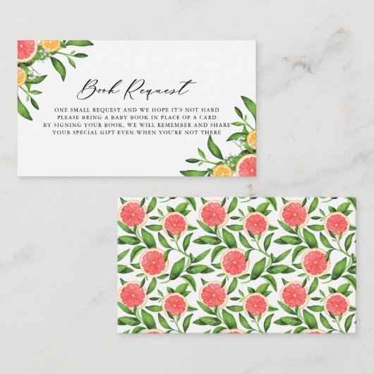 Sinaasappels en Graefruits Book Request Baby showe Informatiekaartje (Voorkant / Achterkant)