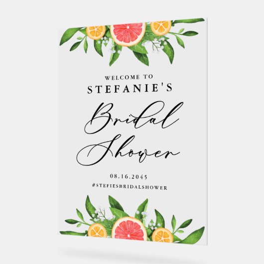 Sinaasappels en grapefruits Bruiloft Feest Welkom Acryl Bord (Hoek)