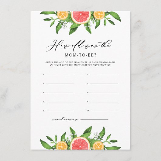 Sinaasappels en grapefruits Hoe oud was de moeder Informatiekaartje (Voorkant)