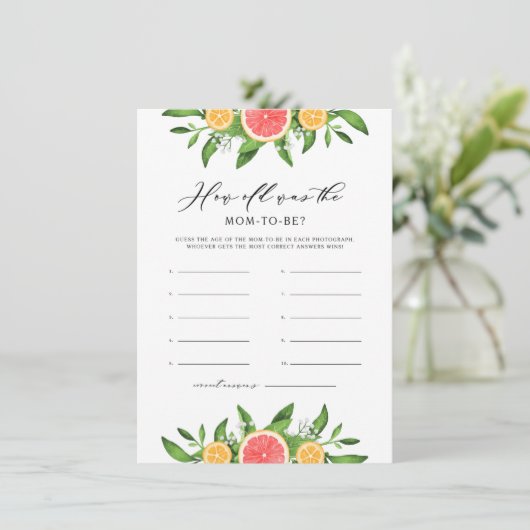 Sinaasappels en grapefruits Hoe oud was de moeder Informatiekaartje (Staand voorkant)