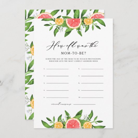 Sinaasappels en grapefruits Hoe oud was de moeder  Informatiekaartje (Voorkant / Achterkant)