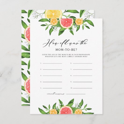 Sinaasappels en grapefruits (pompelmoezen) Hoe oud Uitnodiging Briefkaart (Voorkant / Achterkant)