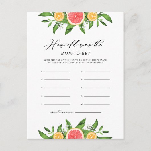 Sinaasappels en grapefruits (pompelmoezen) Hoe oud Uitnodiging Briefkaart (Voorkant)