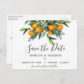 Sinaasappels en groen Save the Date briefkaart (Voorkant / Achterkant)