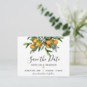 Sinaasappels en groen Save the Date briefkaart (Staand voorkant)