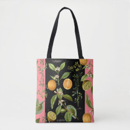 Sinaasappels en lemmetjes met roze accenten tote bag