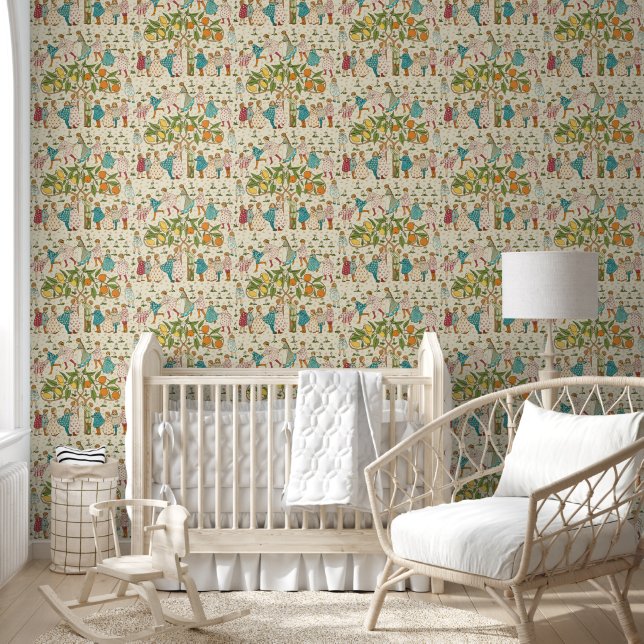  Sinaasappels en luiers Nursery Rhyme Pattern Behang (Kinderen)