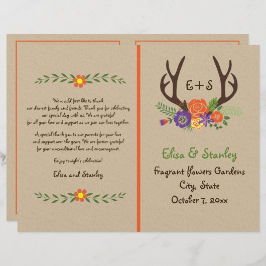 Sinaasappels en monogram huwelijksprogramma voor b (Voorkant / Achterkant)