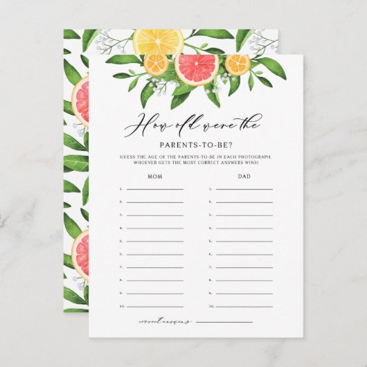 Sinaasappels en pompelmoezen Hoe oud was de Kaart (Voorkant / Achterkant)