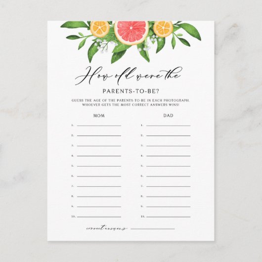 Sinaasappels en pompelmoezen Hoe oud was de Kaart  (Voorkant)