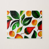 Sinaasappels en rood fruitpatroon met groene Plant Legpuzzel (Horizontaal)