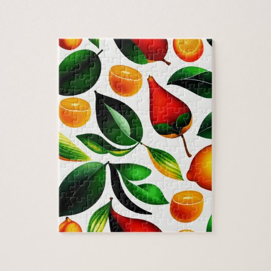 Sinaasappels en rood fruitpatroon met groene Plant Legpuzzel (Verticaal)