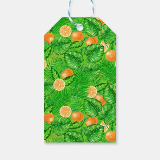 Sinaasappels en tropische bladeren cadeaulabel (Achterkant)