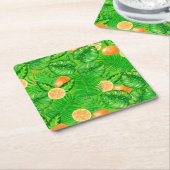 Sinaasappels en tropische bladeren kartonnen onderzetters (Schuin)