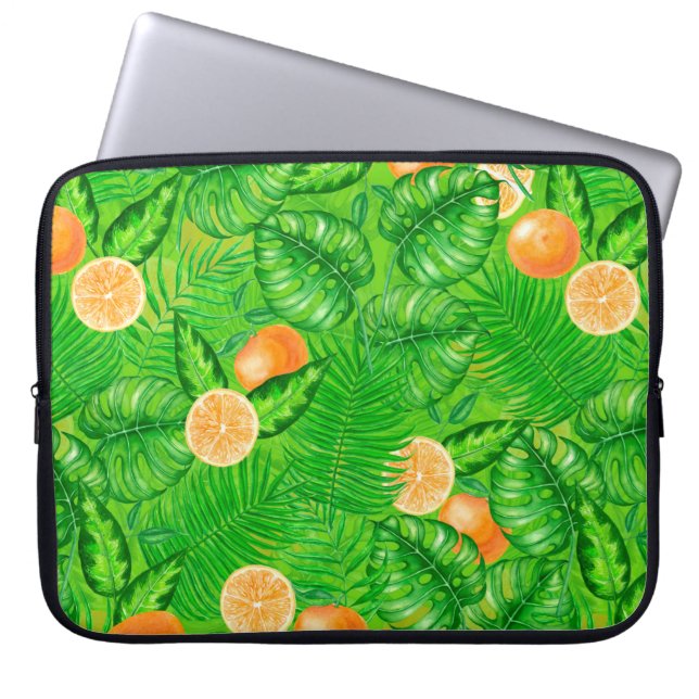 Sinaasappels en tropische bladeren laptop sleeve (Voorkant)