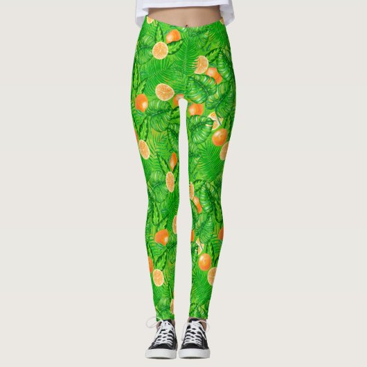 Sinaasappels en tropische bladeren leggings (Voorkant)