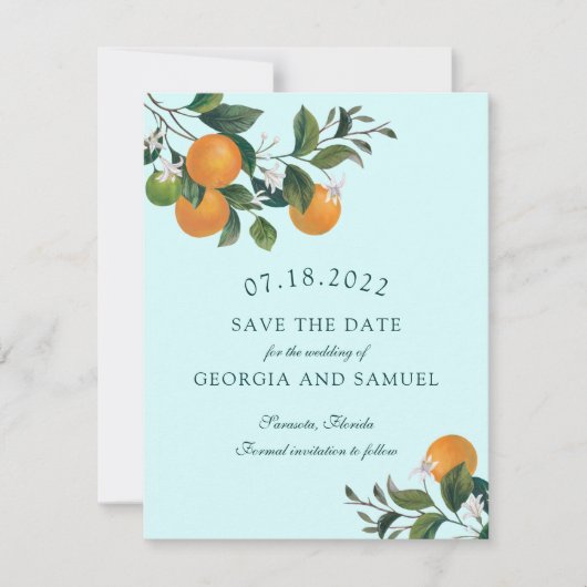 Sinaasappels Fruit en Bloesems Save the Date Kaart (Voorkant)