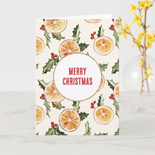 Sinaasappels Fruitkerst Kaart (Gele Bloem)