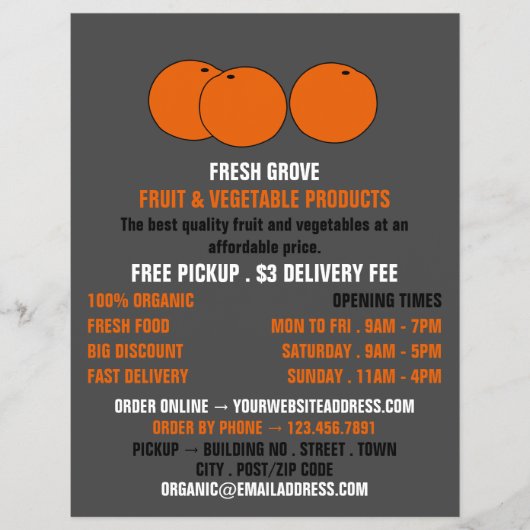 Sinaasappels, Greengrocers Adverteren Flyer (Voorkant)