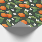 Sinaasappels, groene bladeren en witte bloemen cadeaupapier (Hoek)