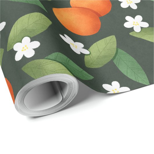 Sinaasappels, groene bladeren en witte bloemen cadeaupapier (Rol Hoek)