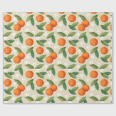 Sinaasappels, groene bladeren en witte bloemen cadeaupapier (Vlak)