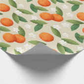 Sinaasappels, groene bladeren en witte bloemen cadeaupapier (Hoek)