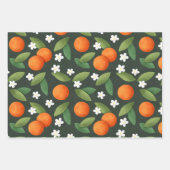 Sinaasappels, groene bladeren en witte bloemen inpakpapier vel (Voorkant 3)