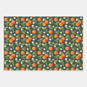 Sinaasappels, groene bladeren en witte bloemen inpakpapier vel (Voorkant)