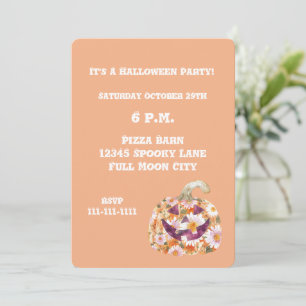 Sinaasappels Groovy Bloemen Pompoen Halloween fees Kaart
