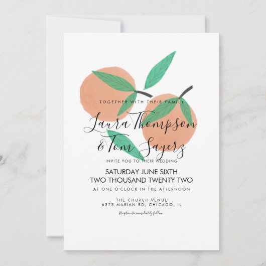 Sinaasappels Hand Drawn Citrus Greenery Wedding Kaart (Voorkant)