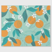 Sinaasappels in bladeren bloeien. illustratie cadeaupapier (Vlak)
