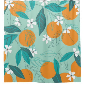 Sinaasappels in bladeren bloeien. illustratie douchegordijn