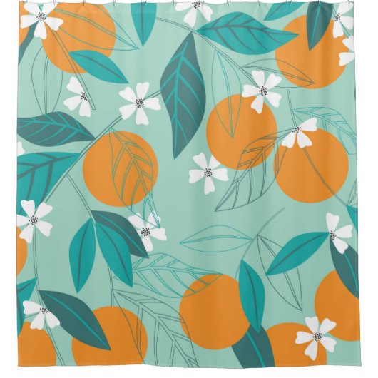 Sinaasappels in bladeren bloeien. illustratie douchegordijn (Voorkant)