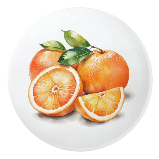 Sinaasappels in plakken en in gehele vorm keramische knop (Voorkant)