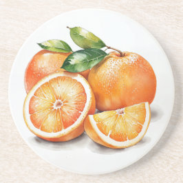 Sinaasappels in plakken en in gehele vorm zandsteen onderzetter