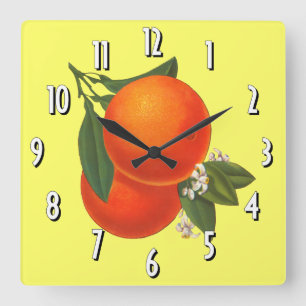 Sinaasappels  kunstwandklok vierkante klok