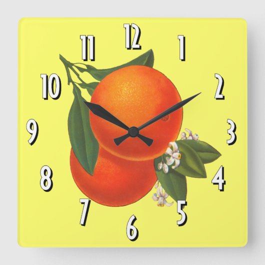 Sinaasappels  kunstwandklok vierkante klok (Voorkant)