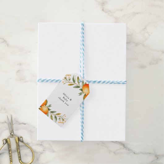 Sinaasappels Little Cutie Baby shower Cadeaulabel (Met Touw)