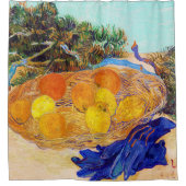 Sinaasappels met blauwe handschoenen, Van Gogh Douchegordijn (Voorkant)