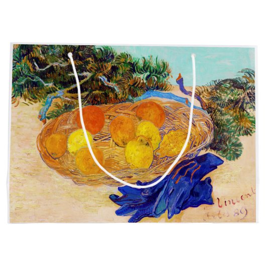 Sinaasappels met blauwe handschoenen, Van Gogh Groot Cadeauzakje (Achterkant)