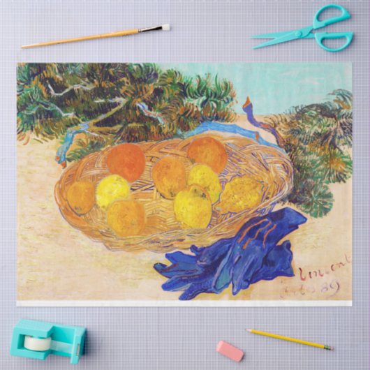 Sinaasappels met blauwe handschoenen, Van Gogh Tissuepapier (Craft)