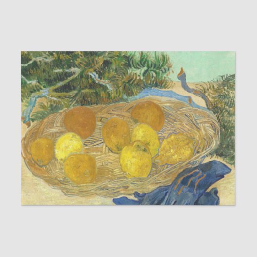 Sinaasappels met blauwe handschoenen van Van Gogh Tissuepapier (Voorkant)
