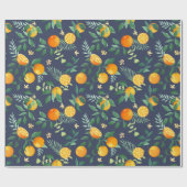 Sinaasappels met tropische bladeren en bloemen op  cadeaupapier (Vlak)